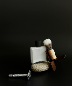 Produto para pele, pincel para barba e barbeador